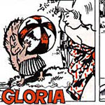 Gloria in a skimpy bikini giving Spud lessons on safe swimming outdoors. Gloria was deliberately drawn to wind up the female Scottish countryside rangers of which all were committed feminists and each and every one I knew. Gloria succeeded. And I suffered accordingly. Great fun. 