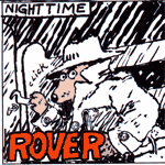 Comic showing Rover the terror of the night, caught by police for worrying sheep by reading scary tales of shearing. 