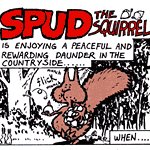 Cover of comic cover three where Spud meets his match by being caught and tagged by two wily scientists from the Scottish Nature Conservancy Council. 